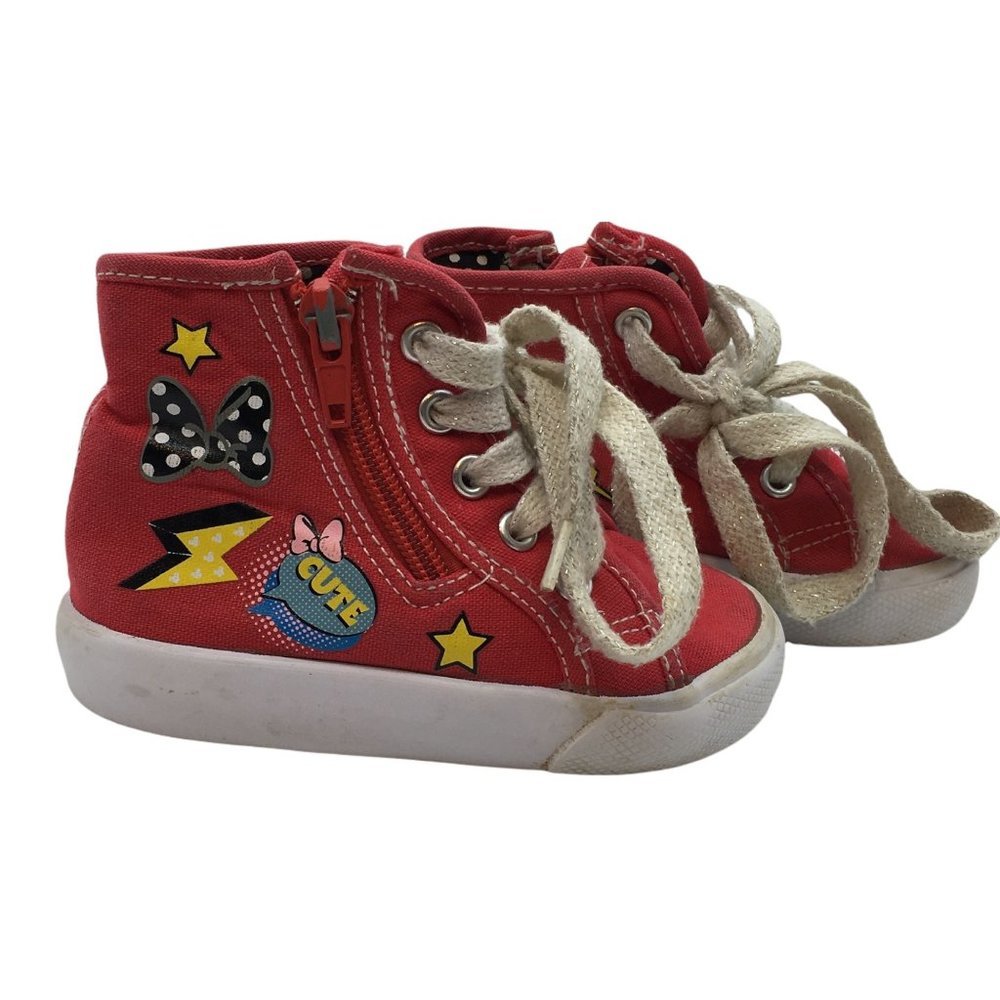 Disney Minnie Mouse sneakers high top Size 6 graphic designs red side zip